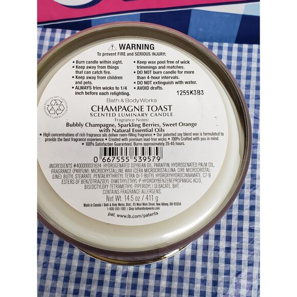 BBW Champagne Toast Christmas Holiday Lid Large 3 Wick Candle Home Fragrance - Picture 3 of 3